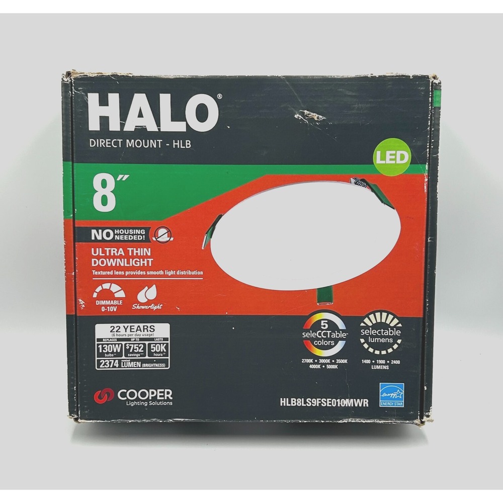 HALO 8" Direct Mount HLB Ultra Thin Downlight HLB8LS9FSE010MWR Dimmable 5 Colors